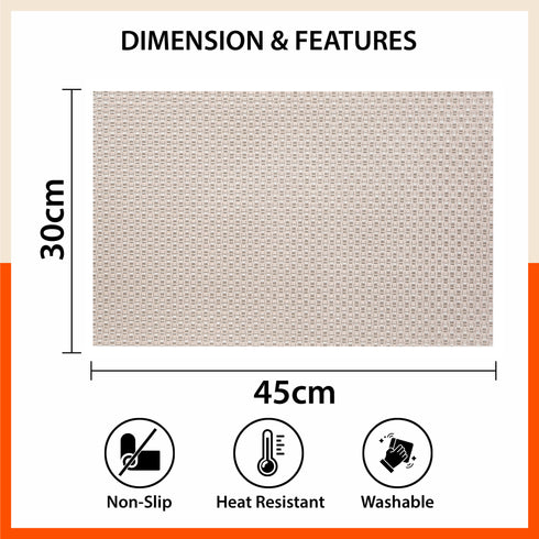 Woven PVC Table Mats / Placemats for Dining Table at Home (Evan - Set of 6)